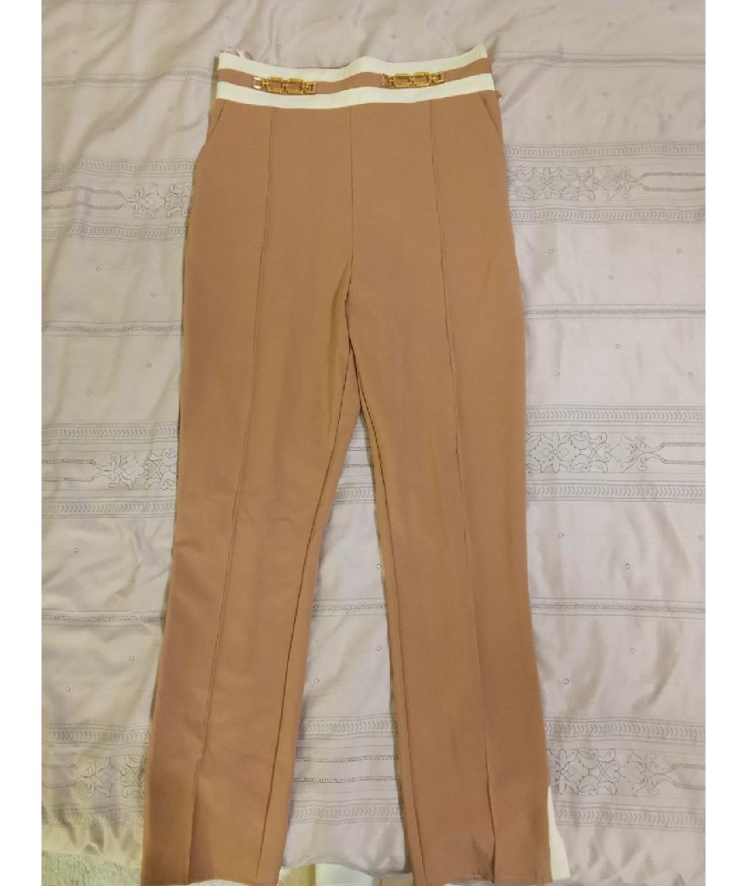 ELISABETTA FRANCHI Бежевые полиэстеровые брюки узкие, фото 7