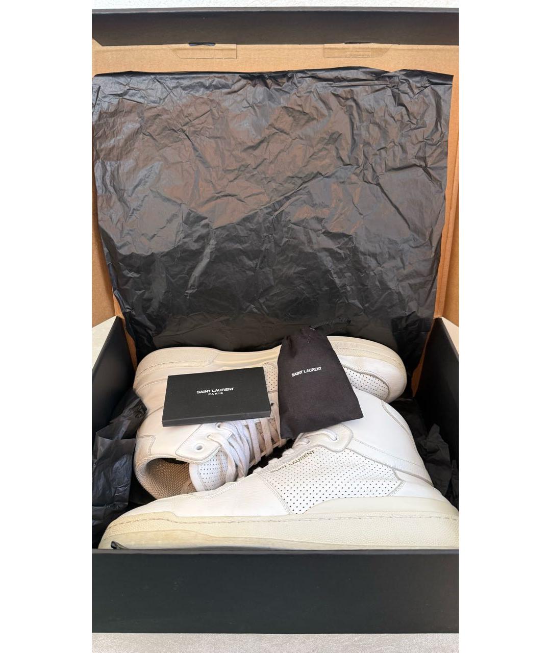 SAINT LAURENT Белые кожаные высокие кроссовки / кеды, фото 5