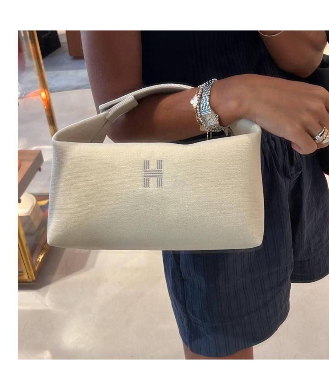 HERMES Бежевая тканевая косметичка, фото 3