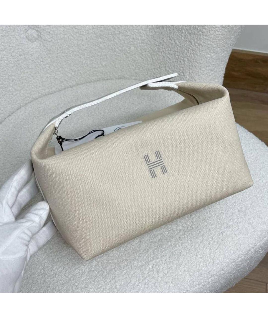 HERMES Бежевая тканевая косметичка, фото 4