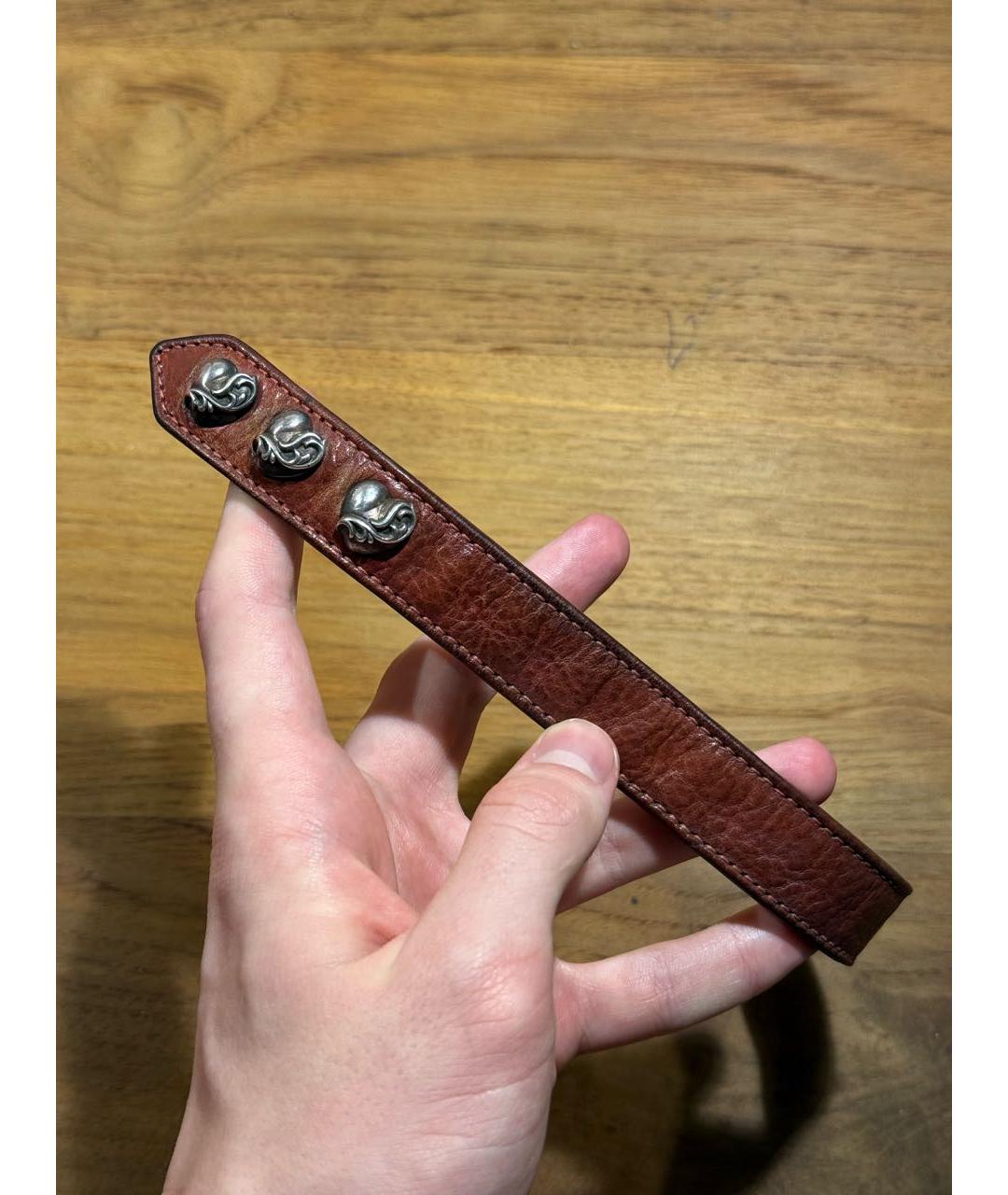 CHROME HEARTS Бордовый кожаный браслет, фото 5