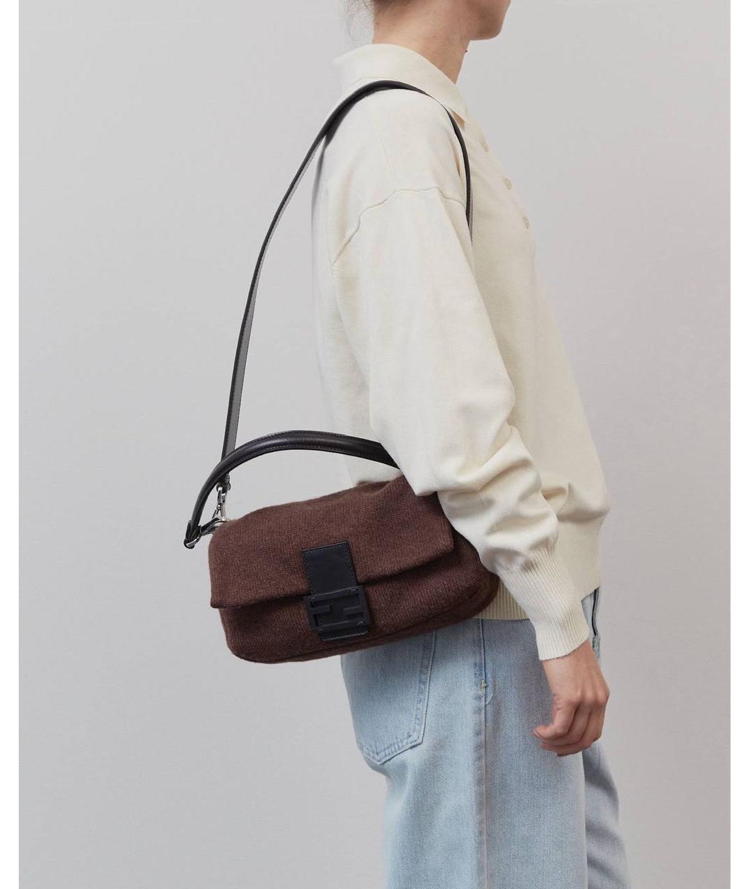 FENDI Коричневая тканевая сумка через плечо, фото 4