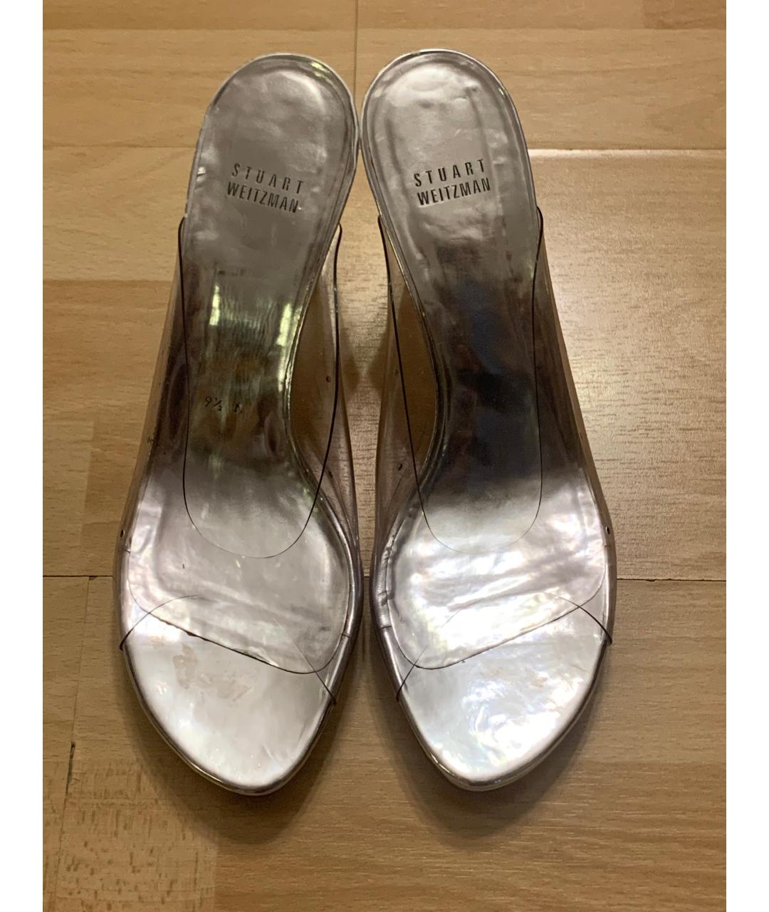 STUART WEITZMAN Серебряные кожаные сабо, фото 2