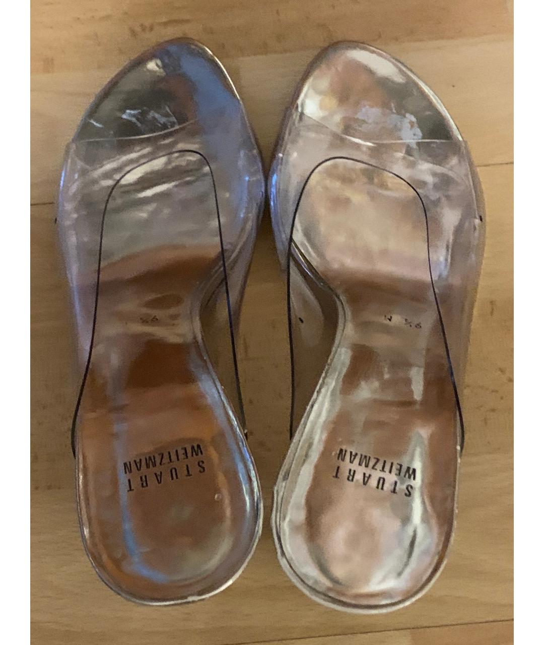 STUART WEITZMAN Серебряные кожаные сабо, фото 9