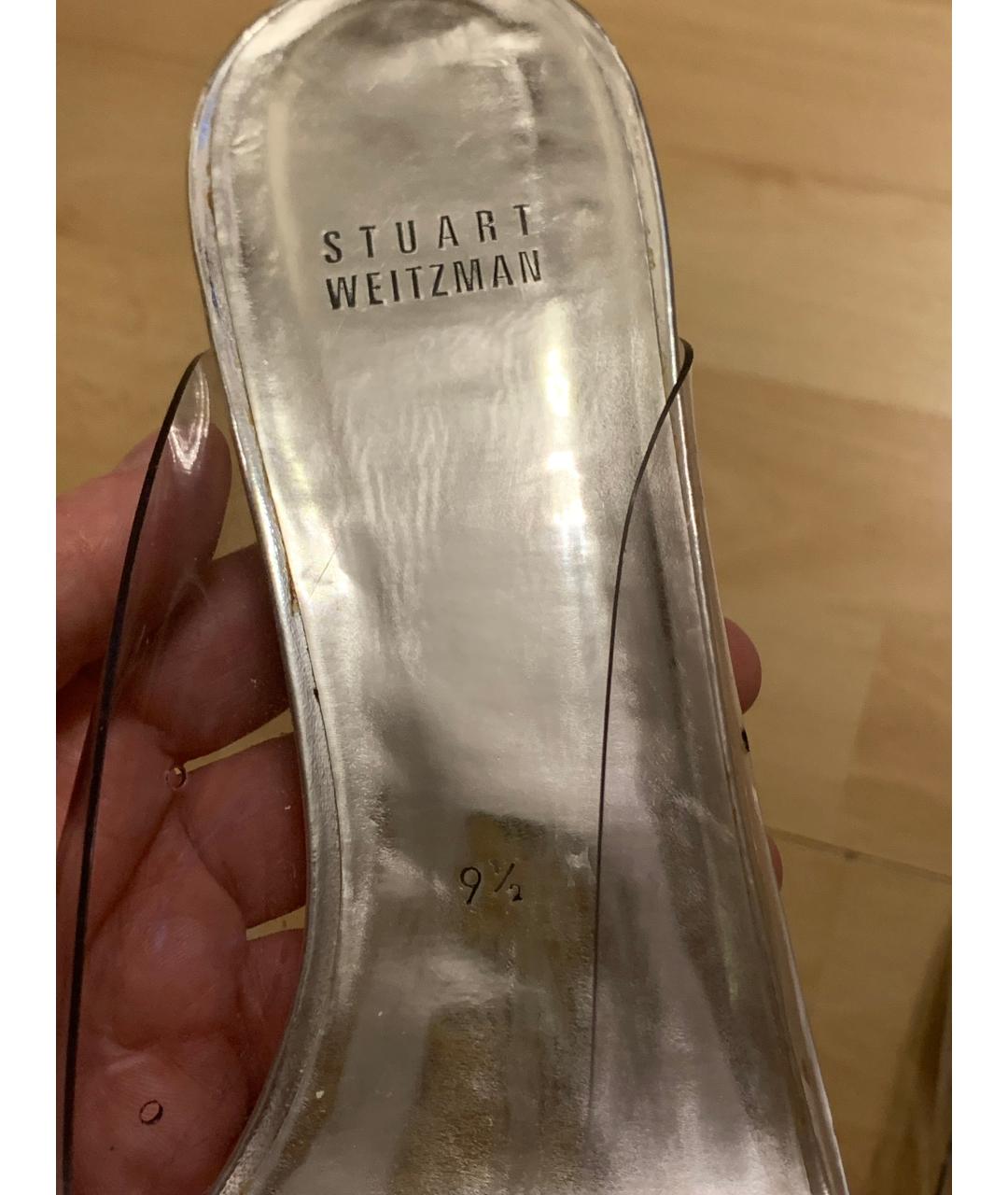 STUART WEITZMAN Серебряные кожаные сабо, фото 6