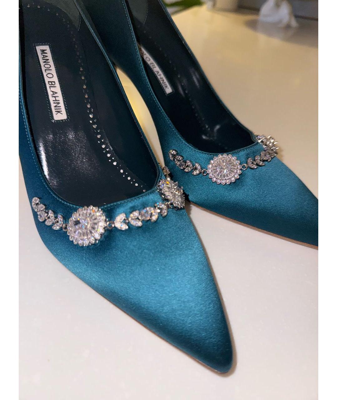 MANOLO BLAHNIK Зеленые текстильные туфли, фото 6