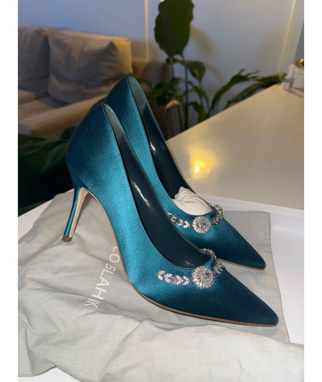 MANOLO BLAHNIK Зеленые текстильные туфли, фото 7