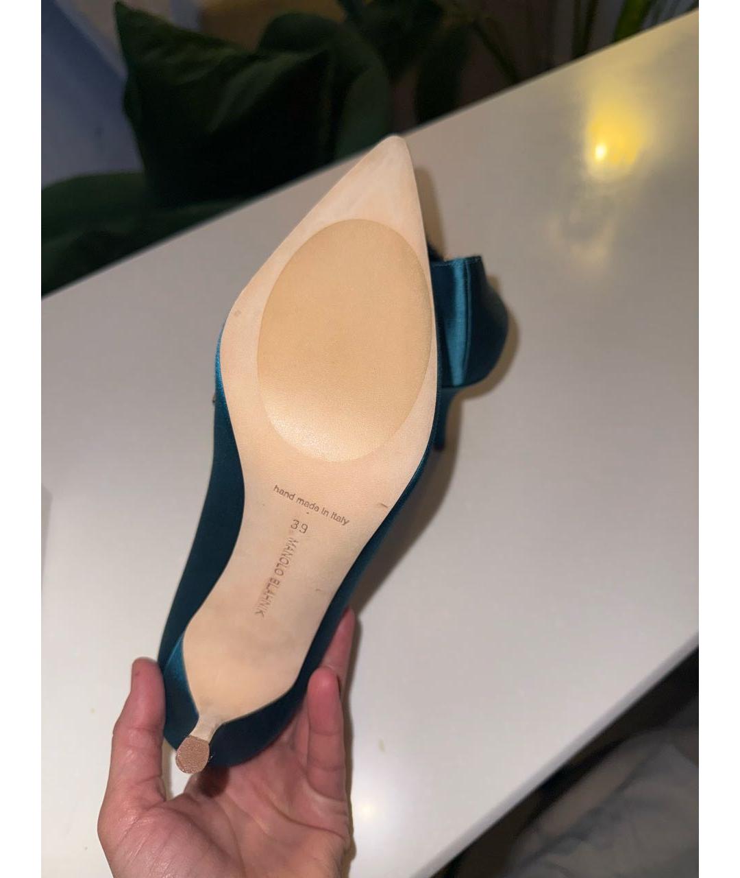 MANOLO BLAHNIK Зеленые текстильные туфли, фото 4