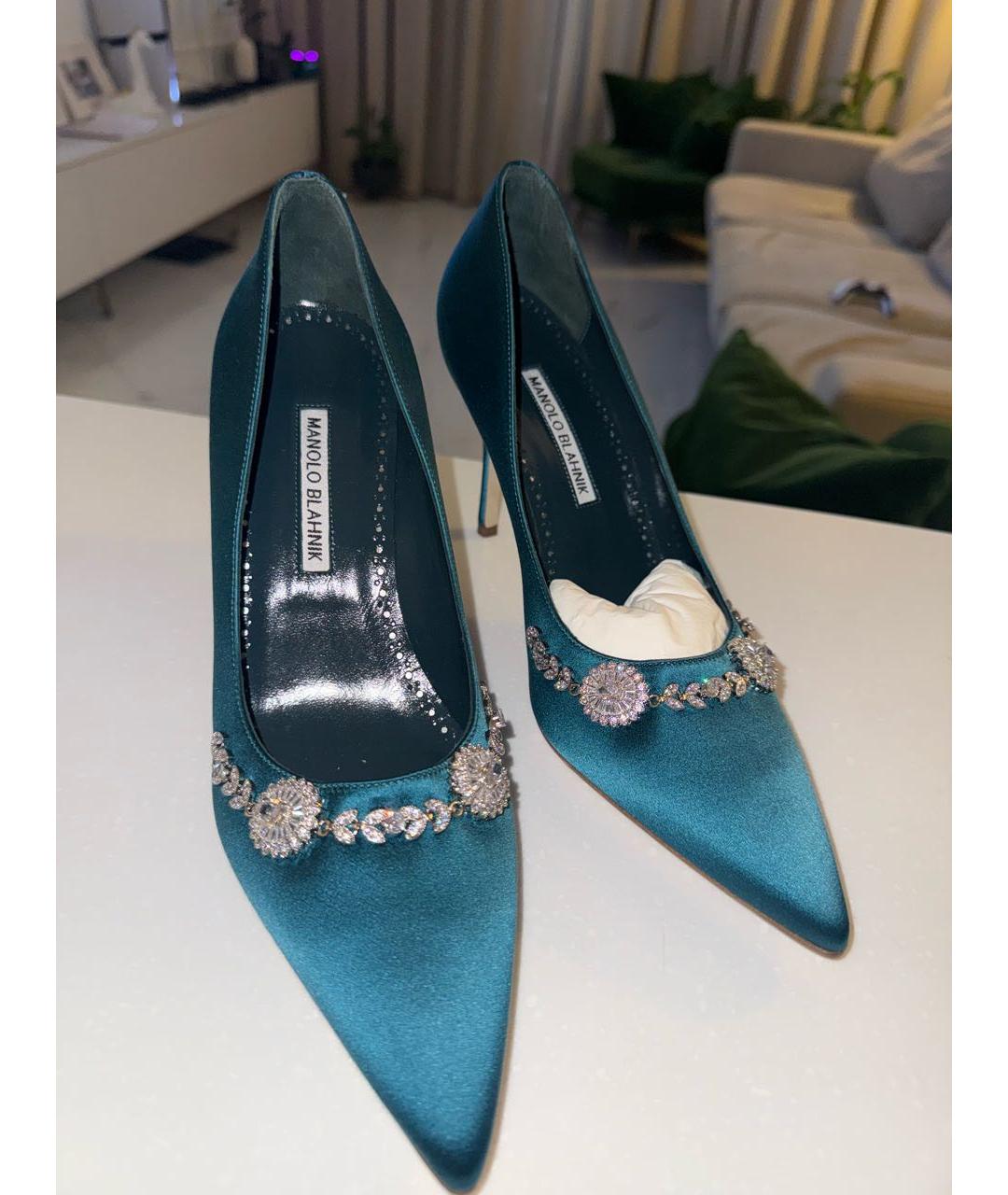 MANOLO BLAHNIK Зеленые текстильные туфли, фото 2