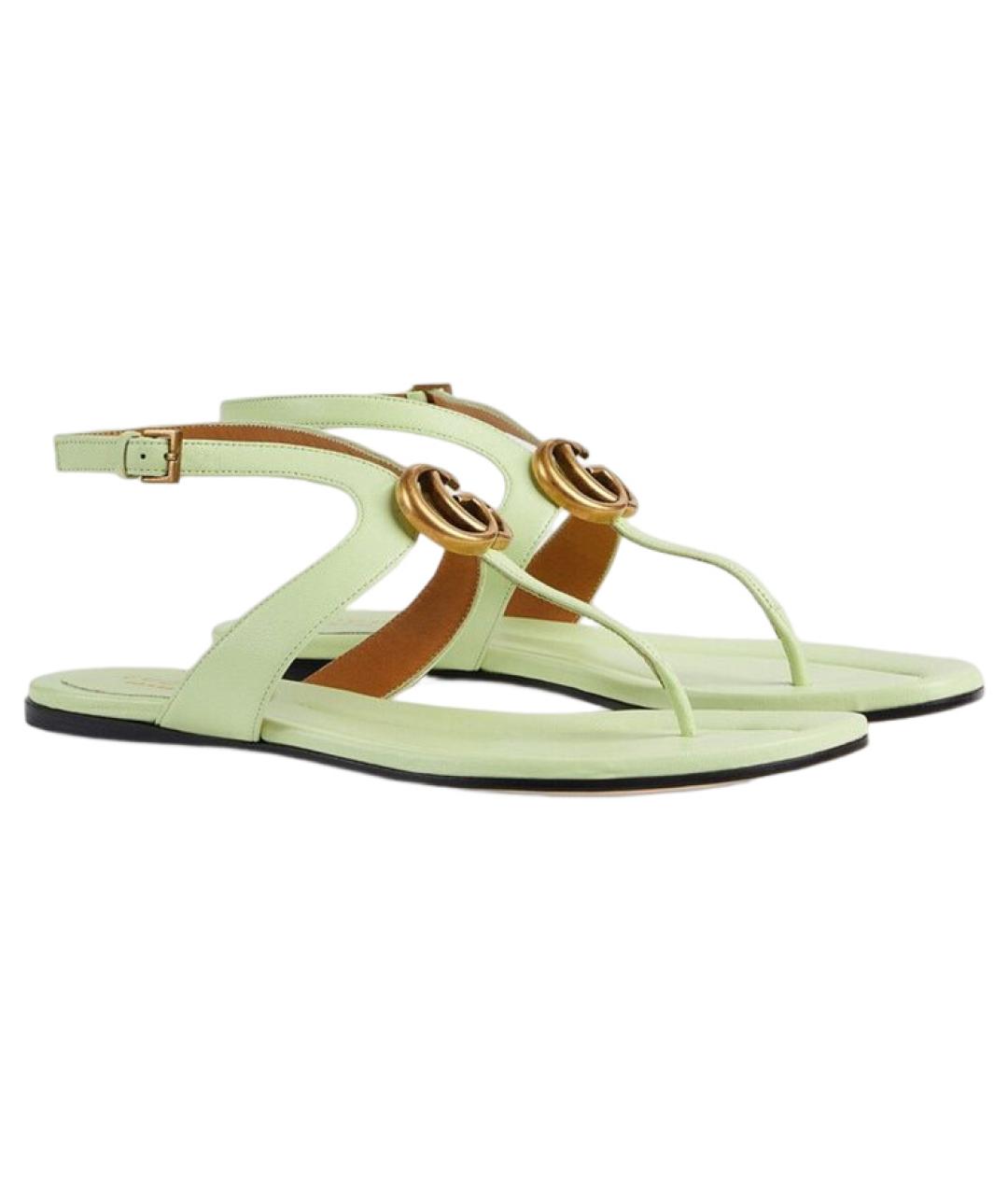GUCCI Салатовые кожаные сандалии, фото 2