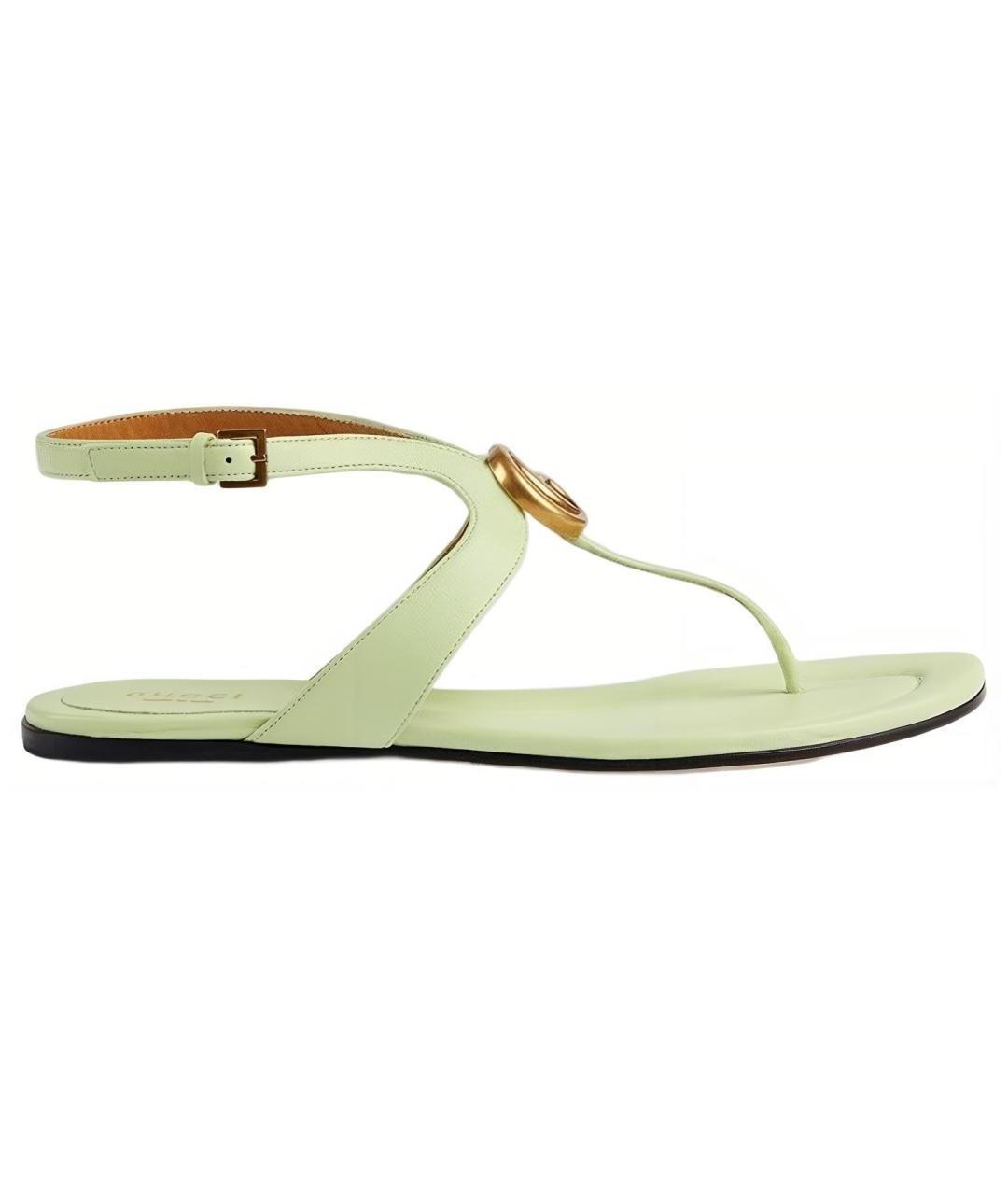 GUCCI Салатовые кожаные сандалии, фото 1