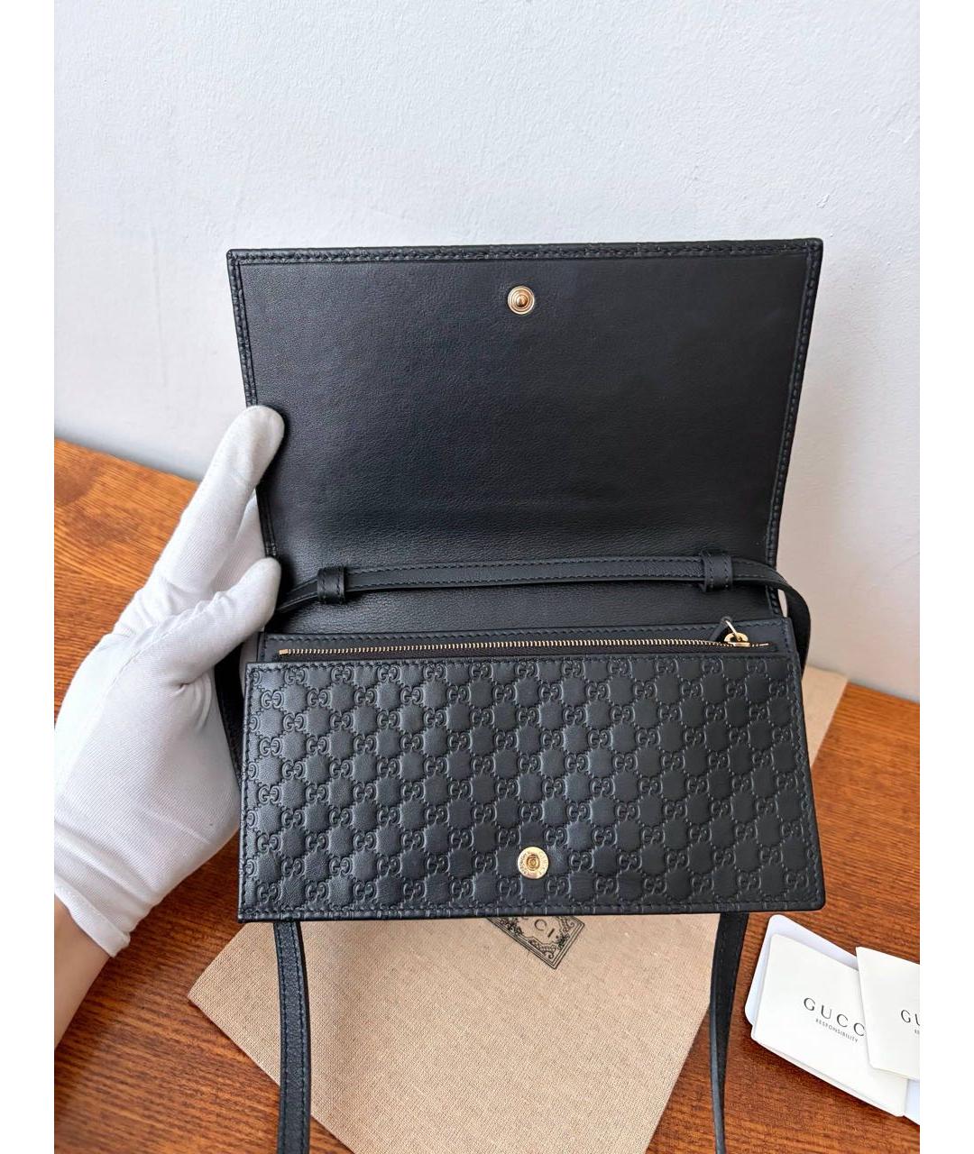 GUCCI Черная кожаная сумка через плечо, фото 6