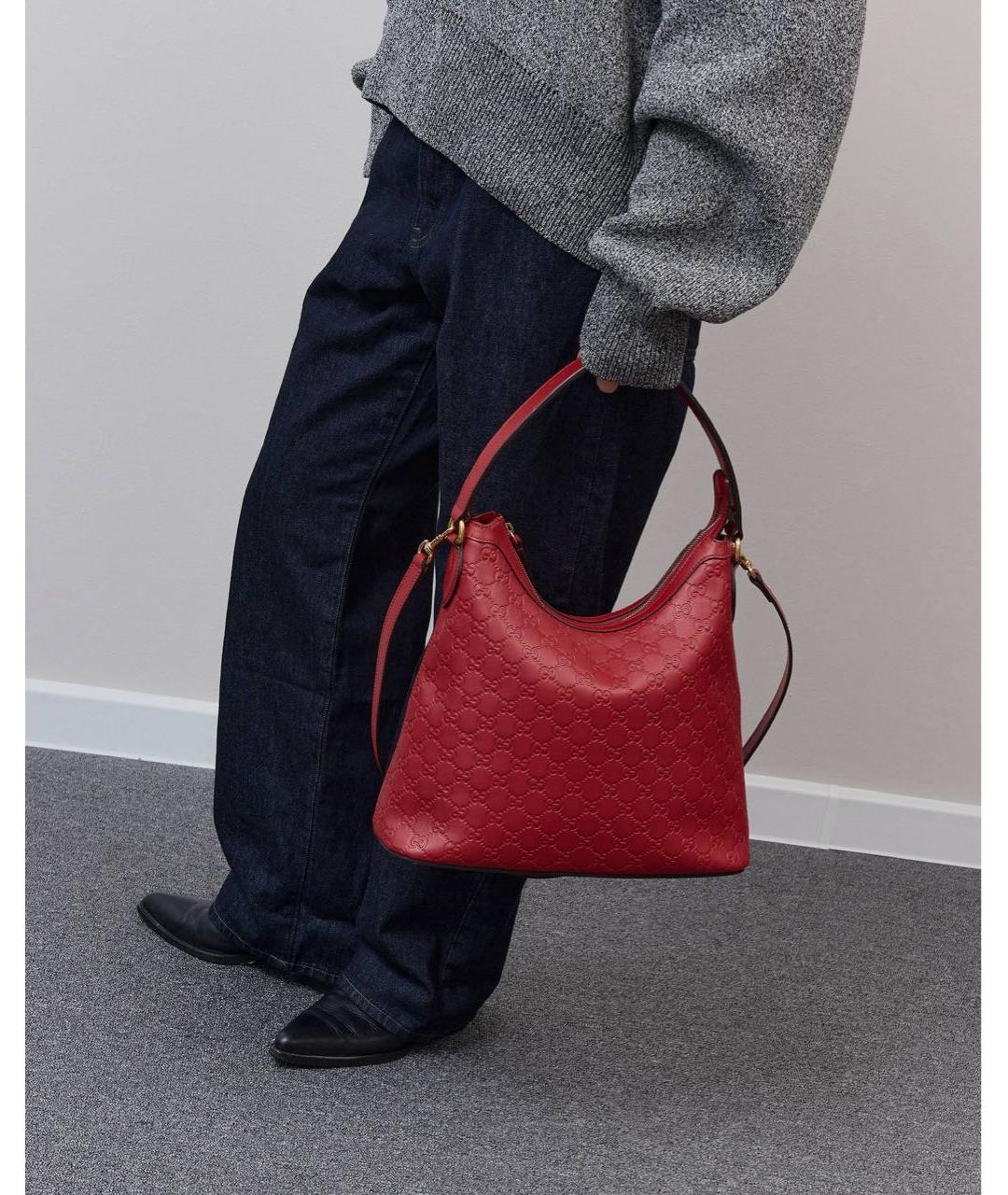 GUCCI Красная кожаная сумка с короткими ручками, фото 4