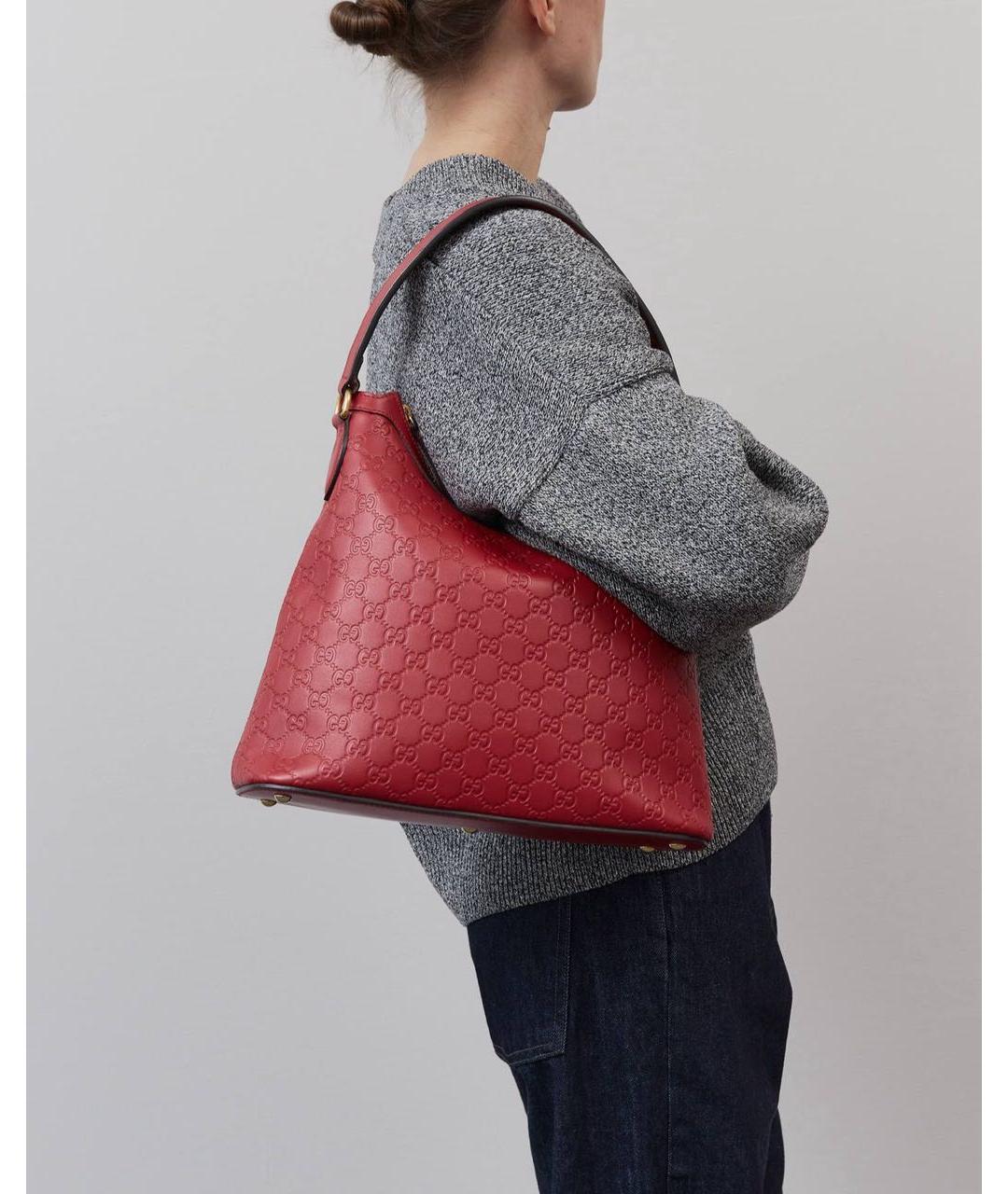 GUCCI Красная кожаная сумка с короткими ручками, фото 5