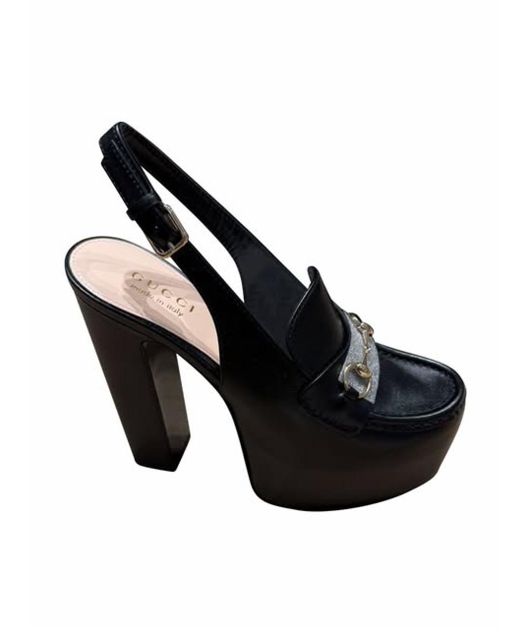 GUCCI Черные кожаные босоножки, фото 1