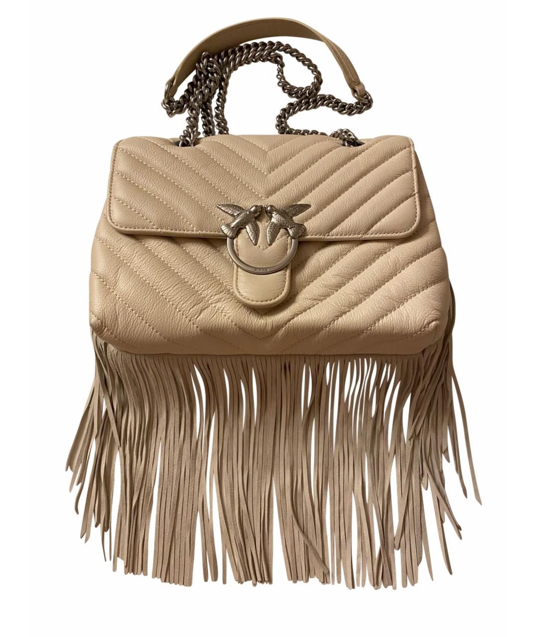 PINKO Бежевая кожаная сумка с короткими ручками, фото 1