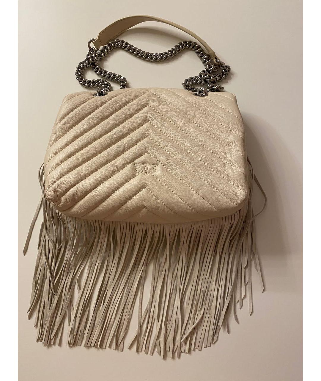 PINKO Бежевая кожаная сумка с короткими ручками, фото 2