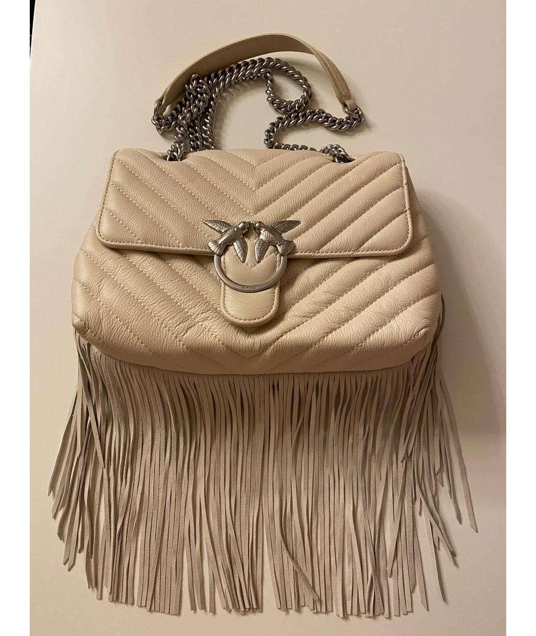 PINKO Бежевая кожаная сумка с короткими ручками, фото 9