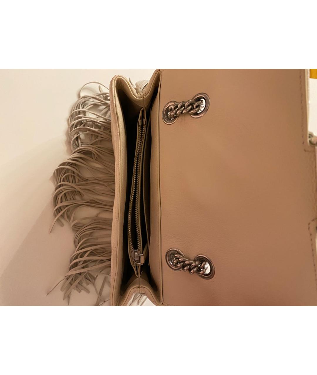 PINKO Бежевая кожаная сумка с короткими ручками, фото 4