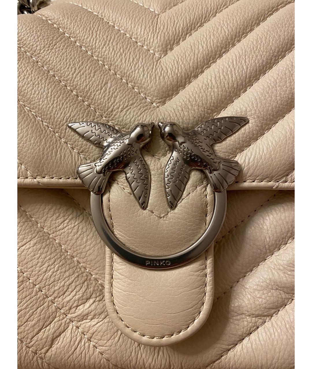 PINKO Бежевая кожаная сумка с короткими ручками, фото 7