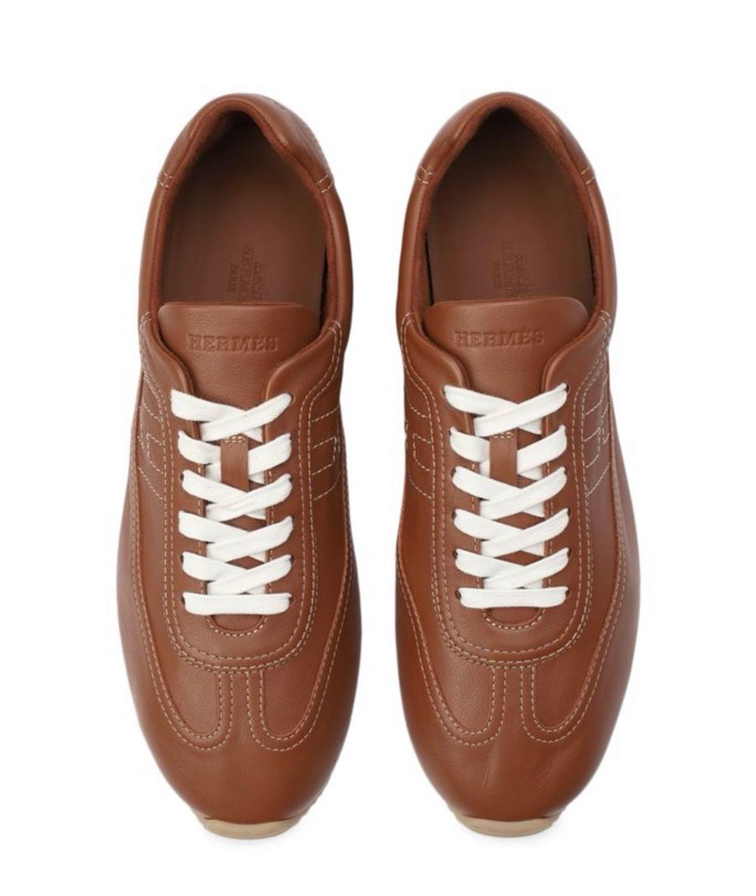 HERMES Коричневые кожаные низкие кроссовки / кеды, фото 2