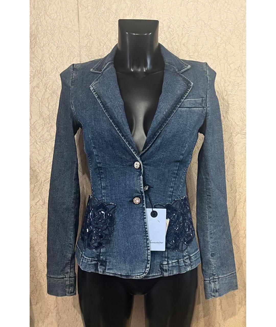 BLUMARINE Темно-синий хлопко-эластановый жакет/пиджак, фото 2