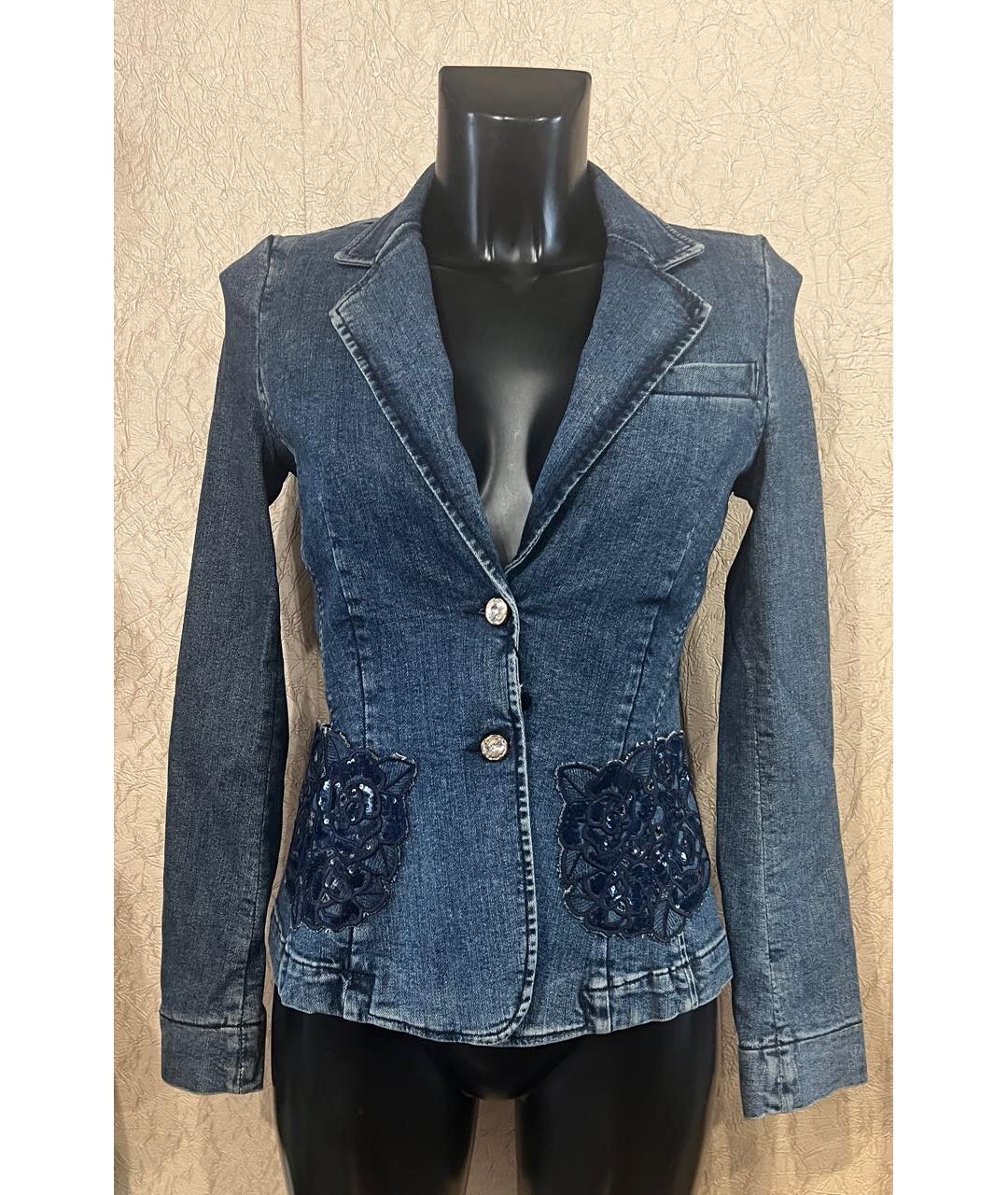 BLUMARINE Темно-синий хлопко-эластановый жакет/пиджак, фото 7