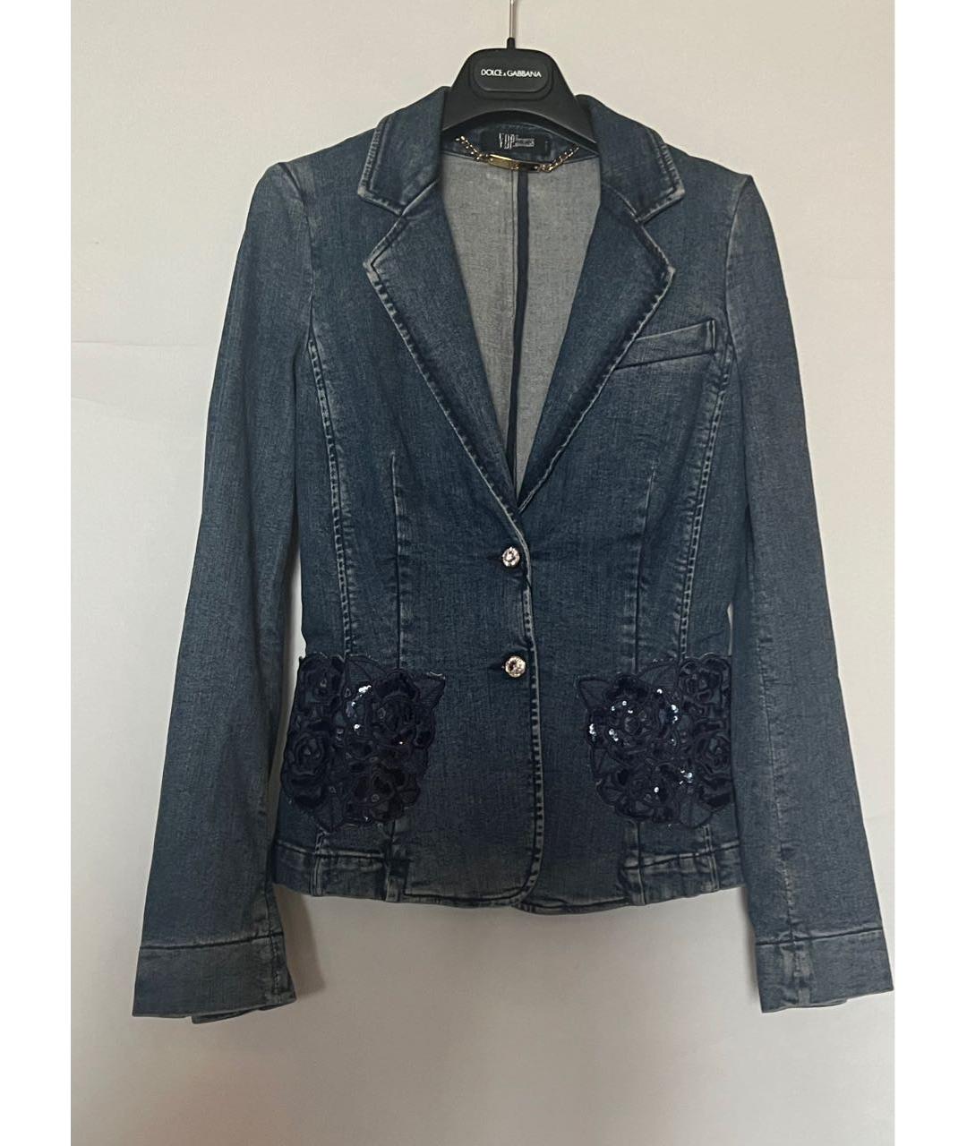 BLUMARINE Темно-синий хлопко-эластановый жакет/пиджак, фото 4