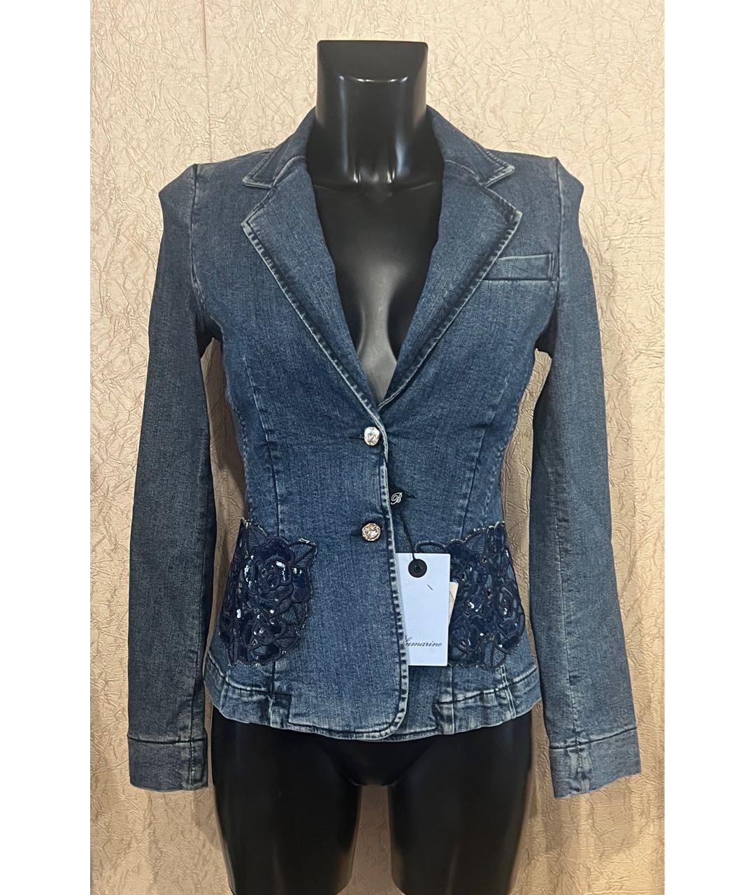 BLUMARINE Темно-синий хлопко-эластановый жакет/пиджак, фото 8