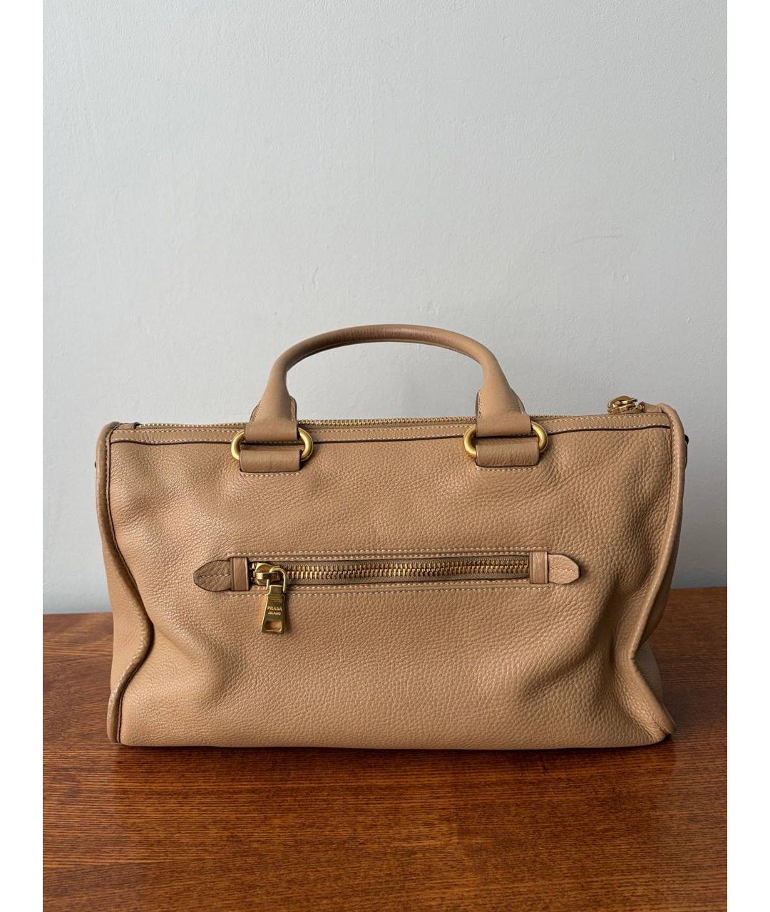 PRADA Бежевая кожаная сумка через плечо, фото 5