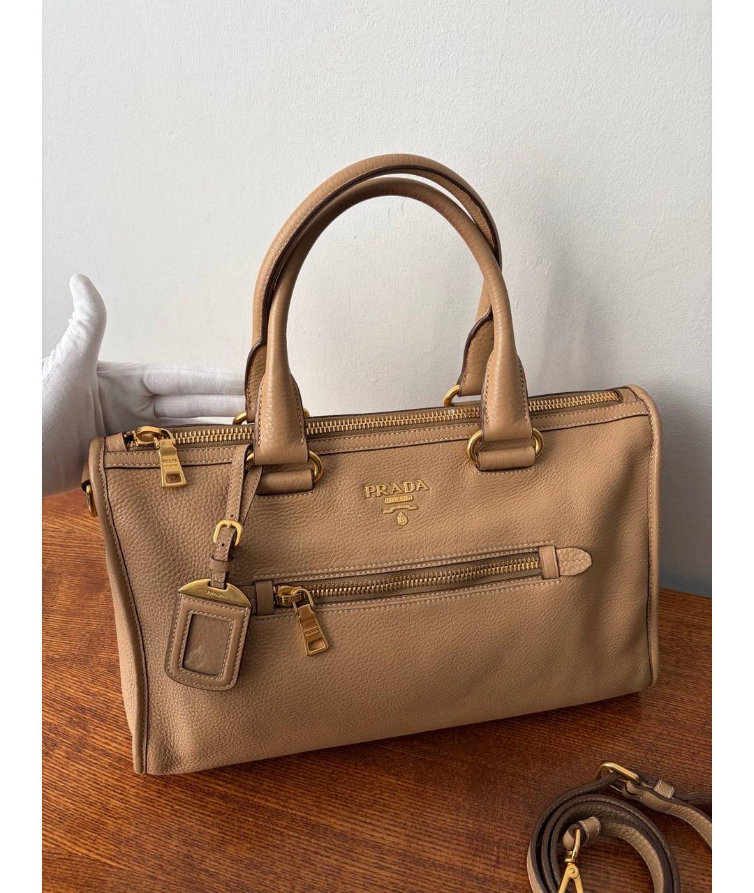 PRADA Бежевая кожаная сумка через плечо, фото 4