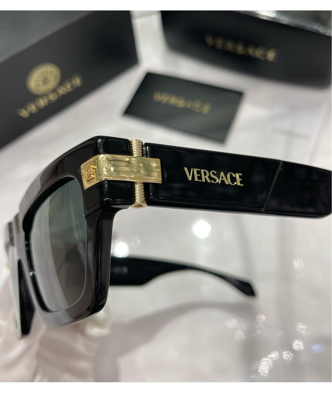 VERSACE Черные пластиковые солнцезащитные очки, фото 7