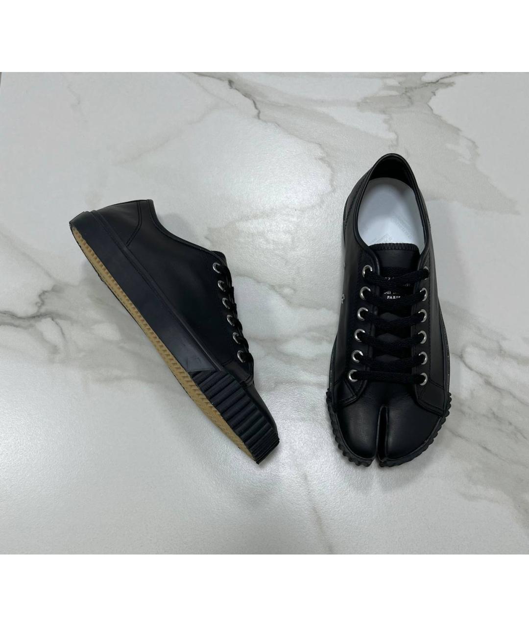 MAISON MARGIELA Черные кожаные низкие кроссовки / кеды, фото 2