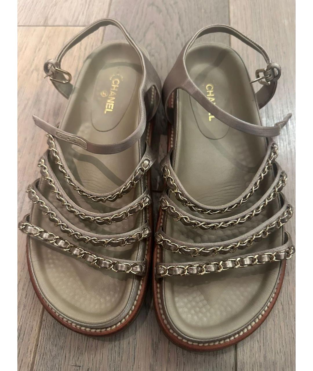 CHANEL Бежевые кожаные сандалии, фото 3