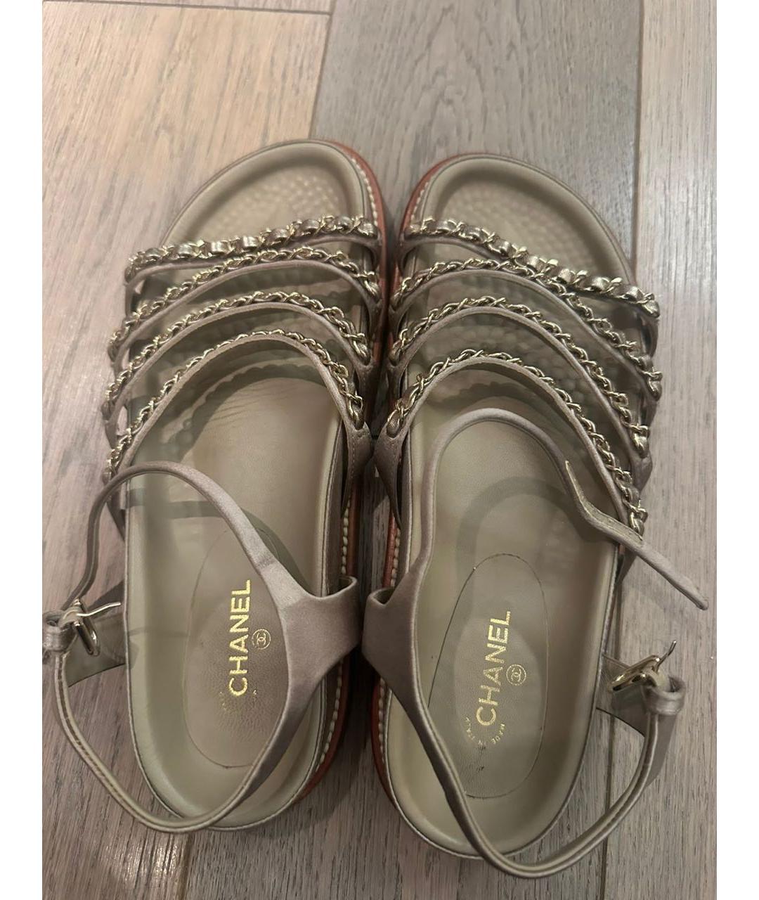 CHANEL Бежевые кожаные сандалии, фото 2