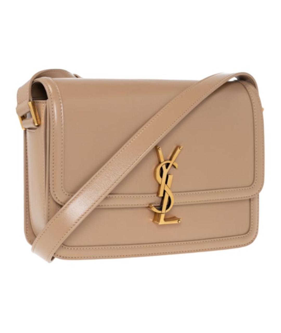 SAINT LAURENT Бежевая кожаная сумка через плечо, фото 3