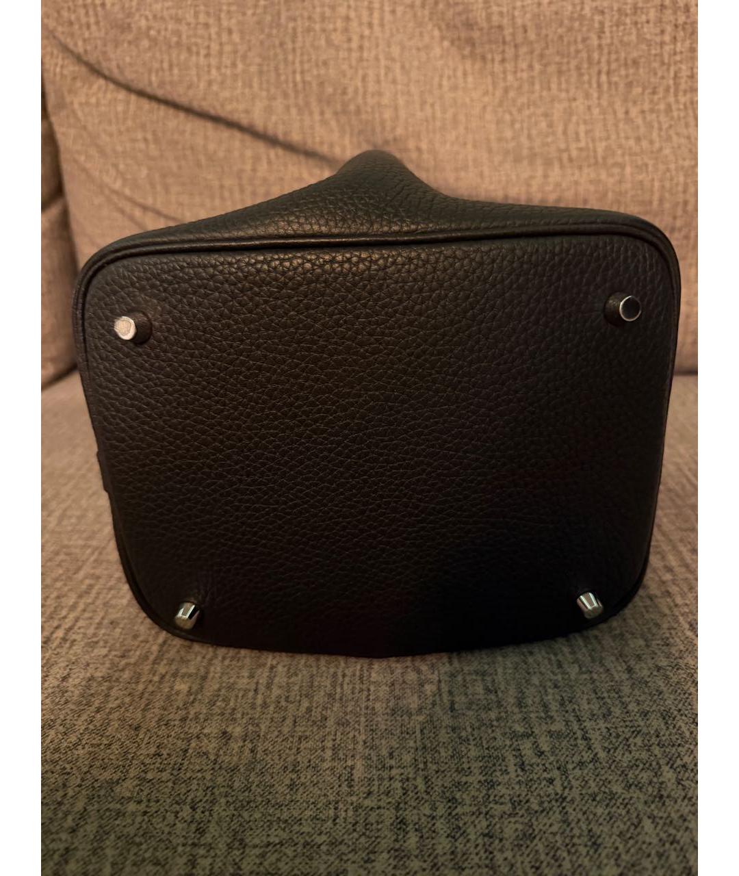 HERMES Черная кожаная сумка с короткими ручками, фото 5