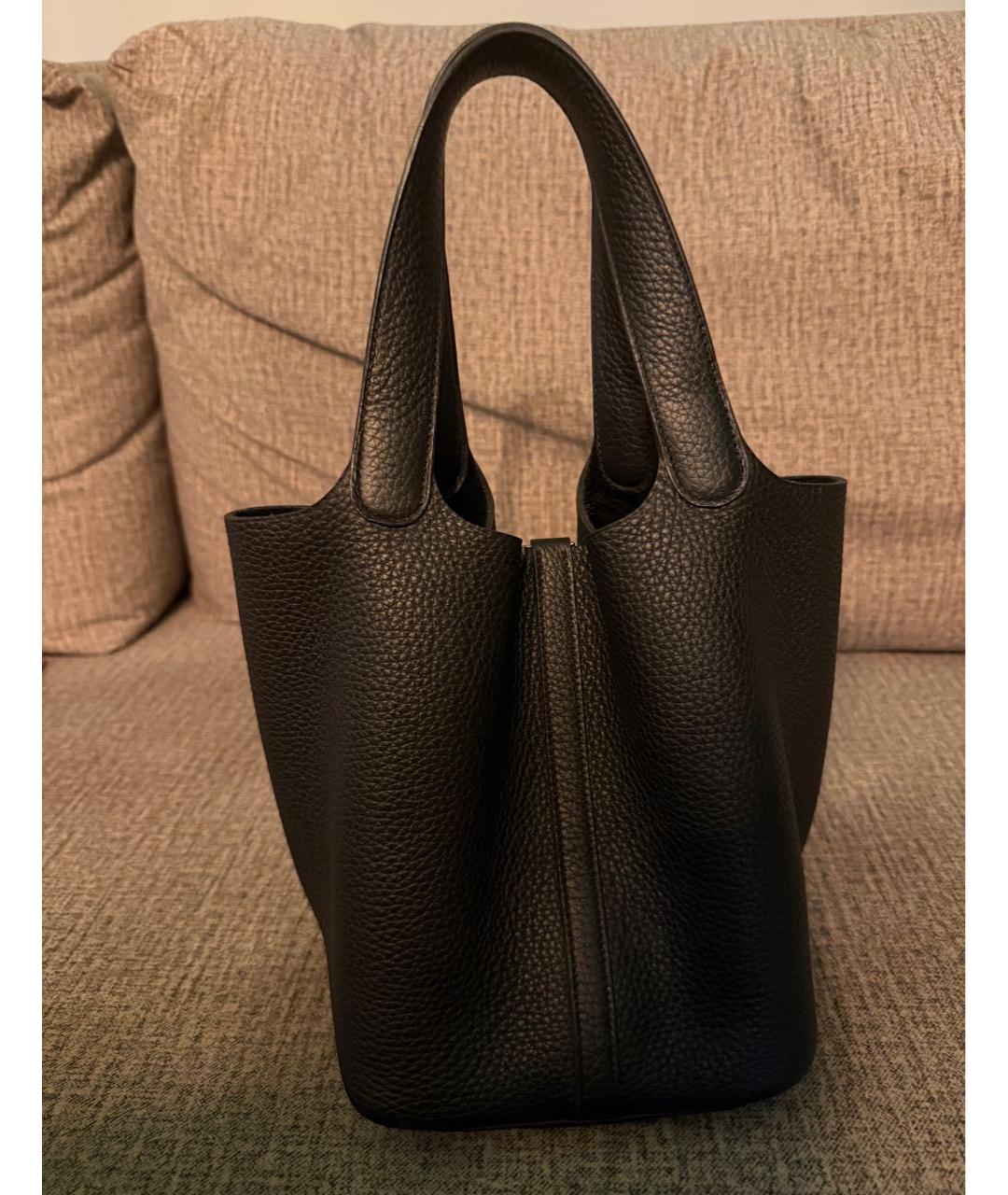 HERMES Черная кожаная сумка с короткими ручками, фото 3