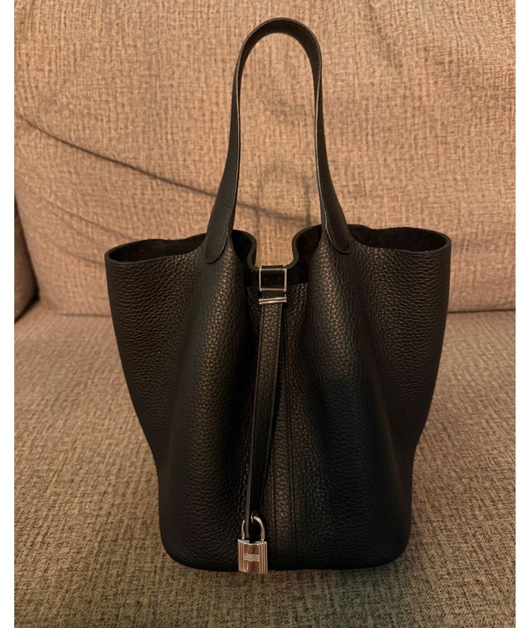 HERMES Черная кожаная сумка с короткими ручками, фото 7