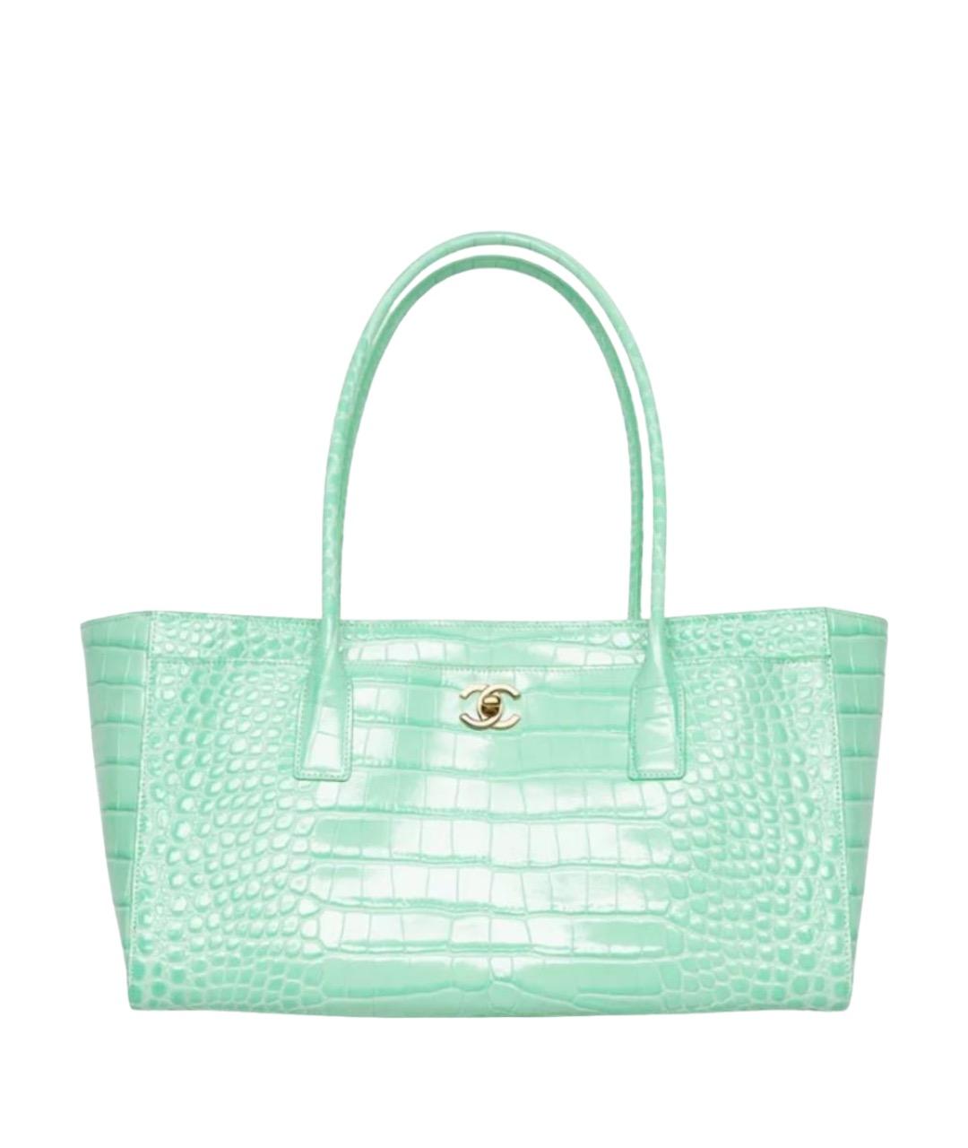 CHANEL Бирюзовая кожаная сумка с короткими ручками, фото 1