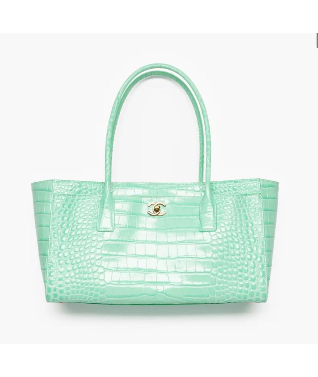 CHANEL Бирюзовая кожаная сумка с короткими ручками, фото 4