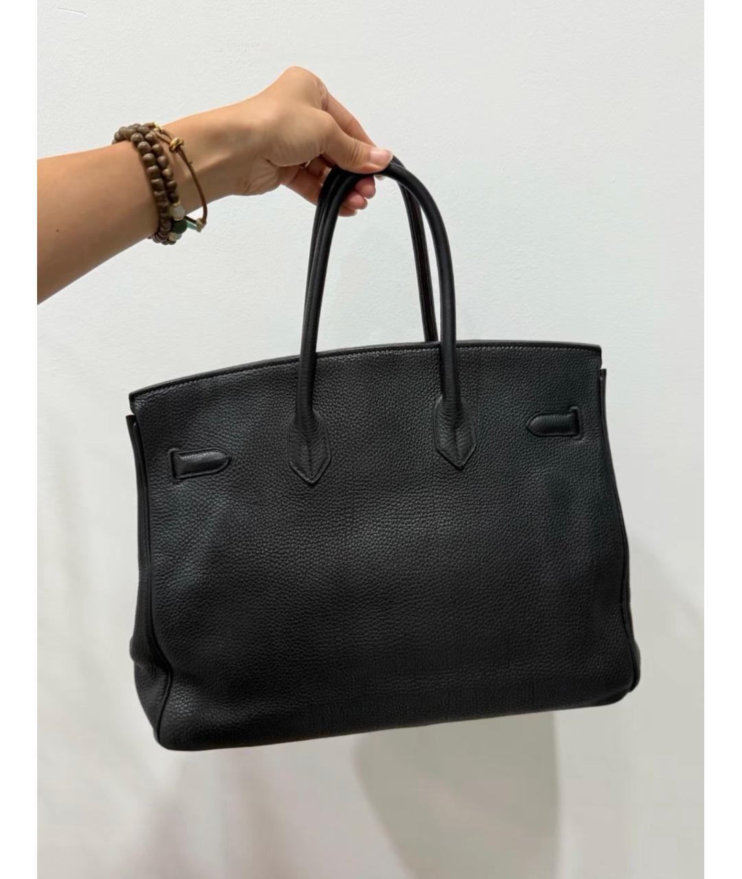 HERMES Черная кожаная сумка с короткими ручками, фото 3