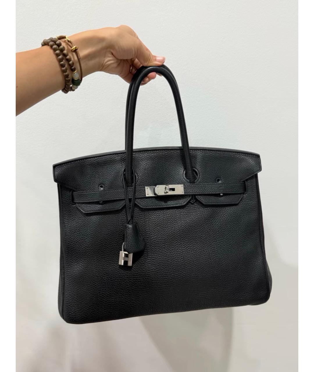 HERMES Черная кожаная сумка с короткими ручками, фото 2