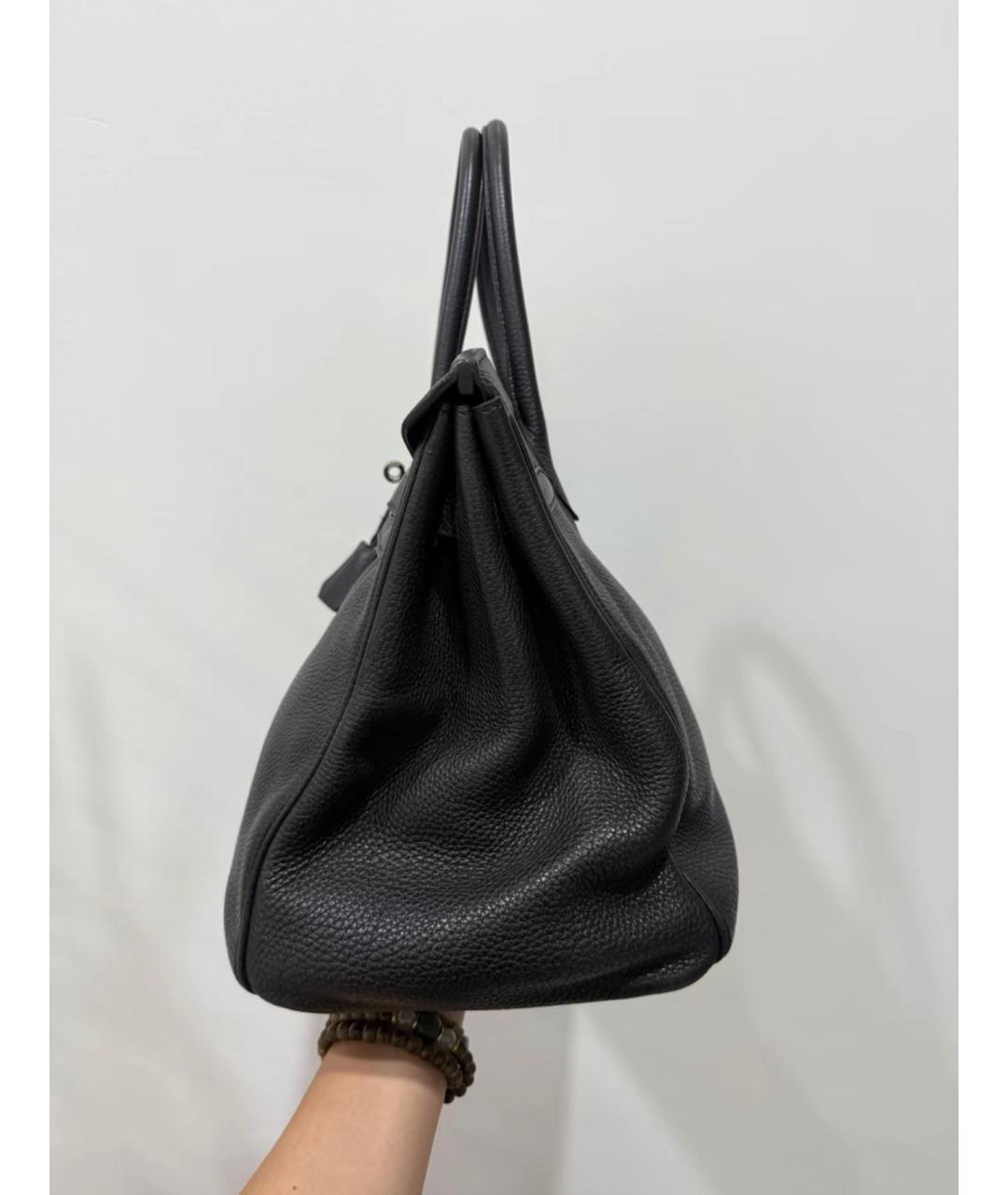 HERMES Черная кожаная сумка с короткими ручками, фото 4