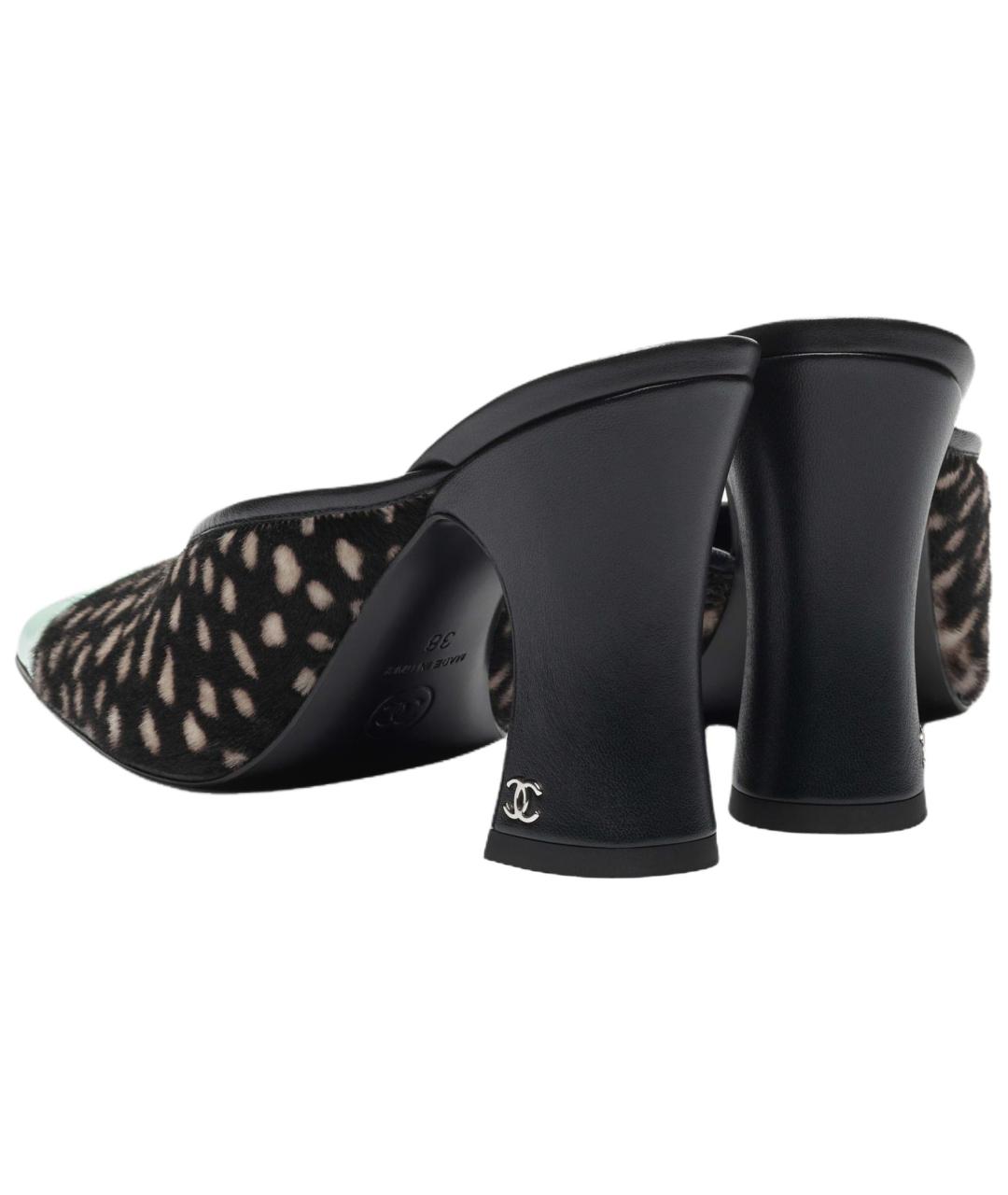 CHANEL Черные кожаные босоножки, фото 4