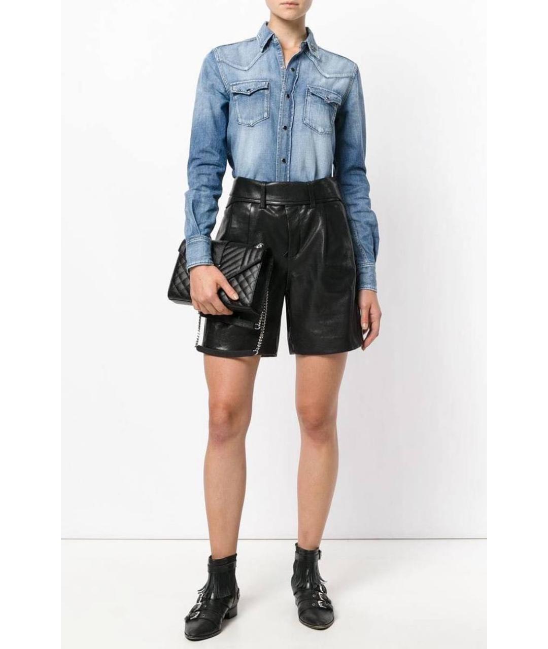 SAINT LAURENT Черные кожаные шорты, фото 2