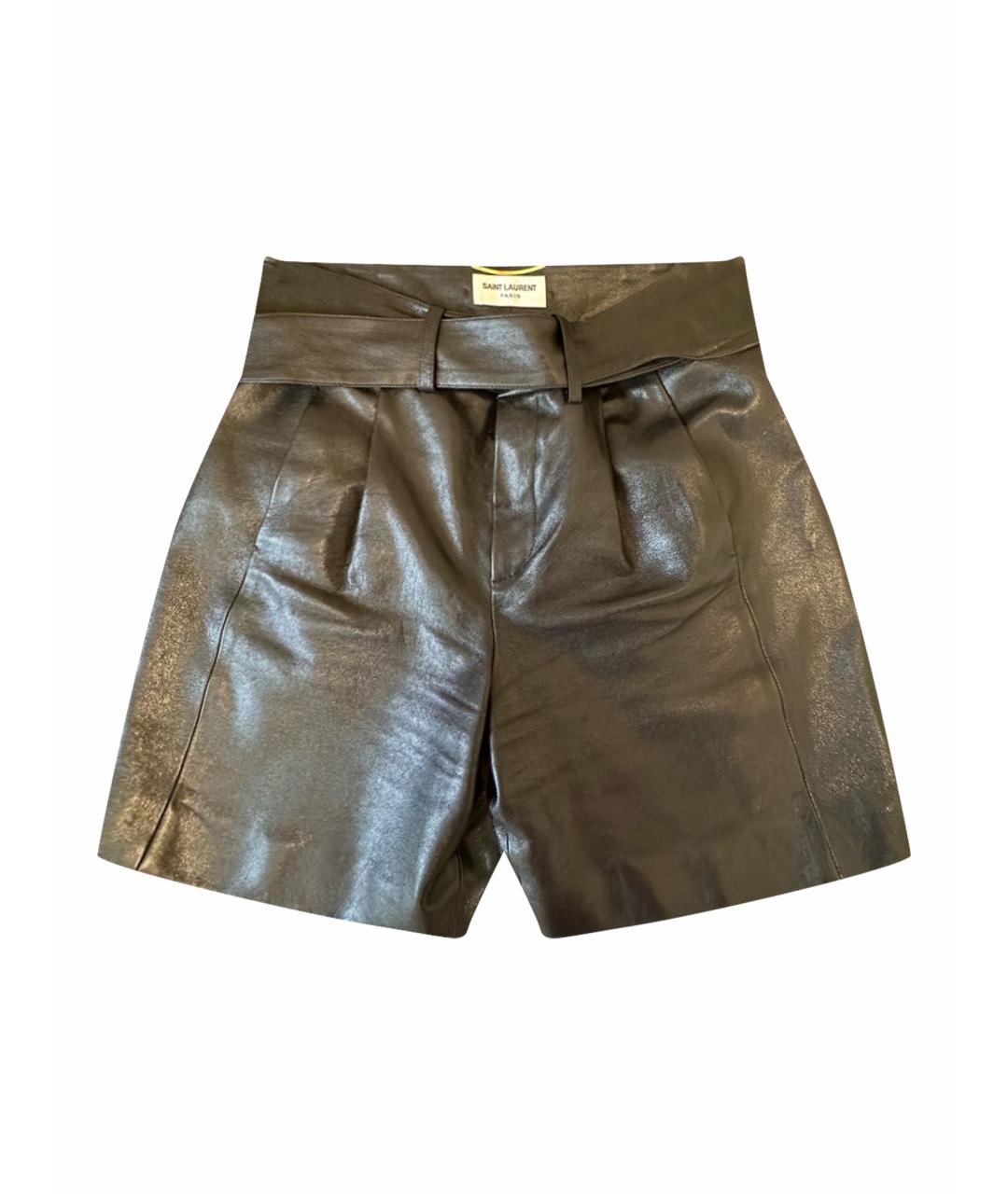 SAINT LAURENT Черные кожаные шорты, фото 1