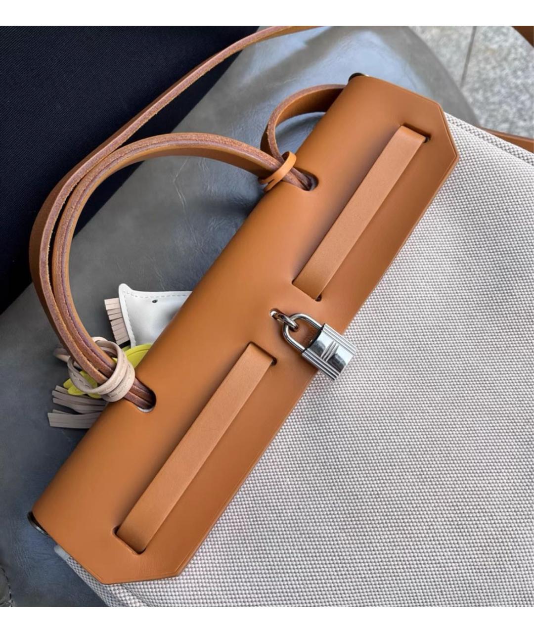 HERMES Бежевая тканевая сумка через плечо, фото 5