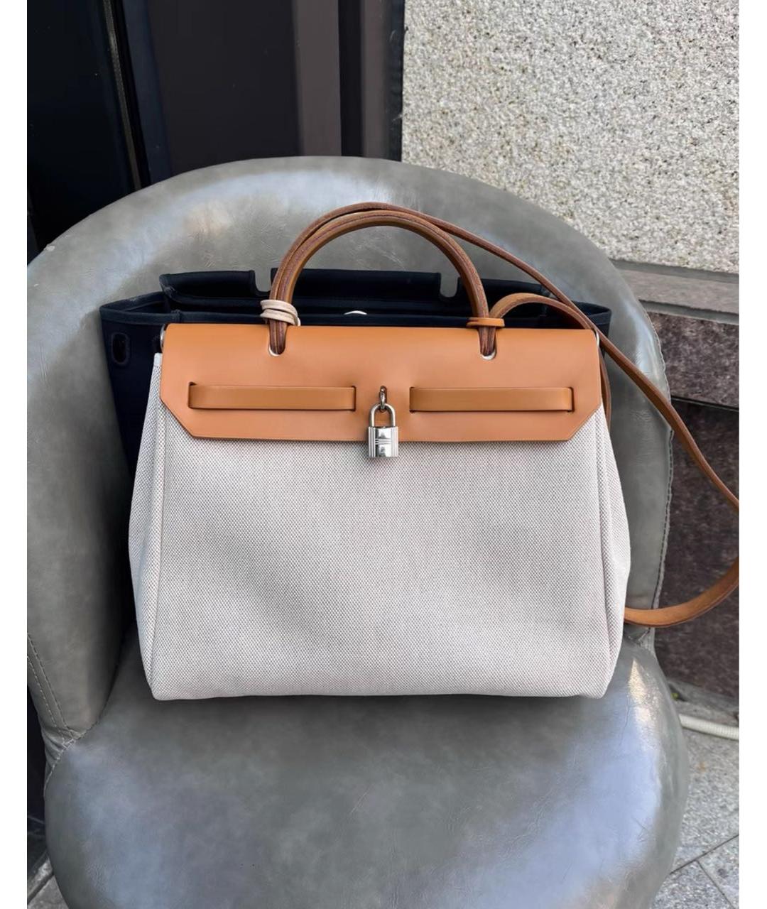 HERMES Бежевая тканевая сумка через плечо, фото 3