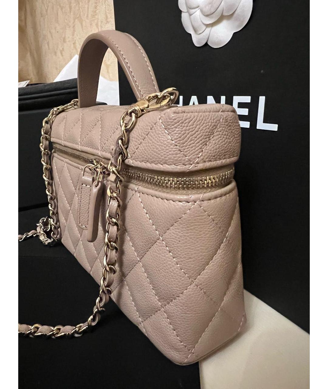 CHANEL Бежевая кожаная сумка с короткими ручками, фото 2